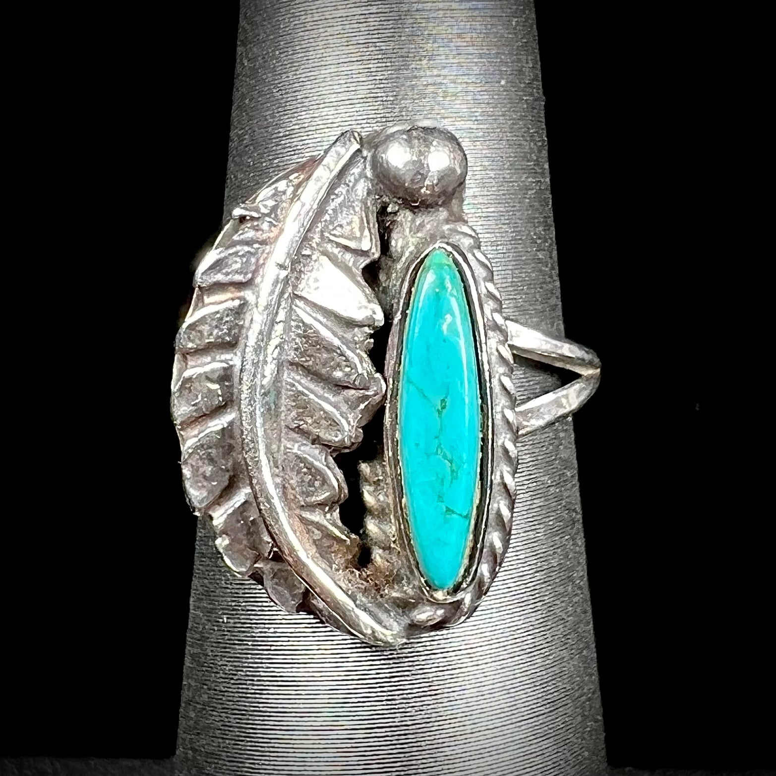 Vintage/Native Style Round Turquoise Bezel Set 925 good Ring