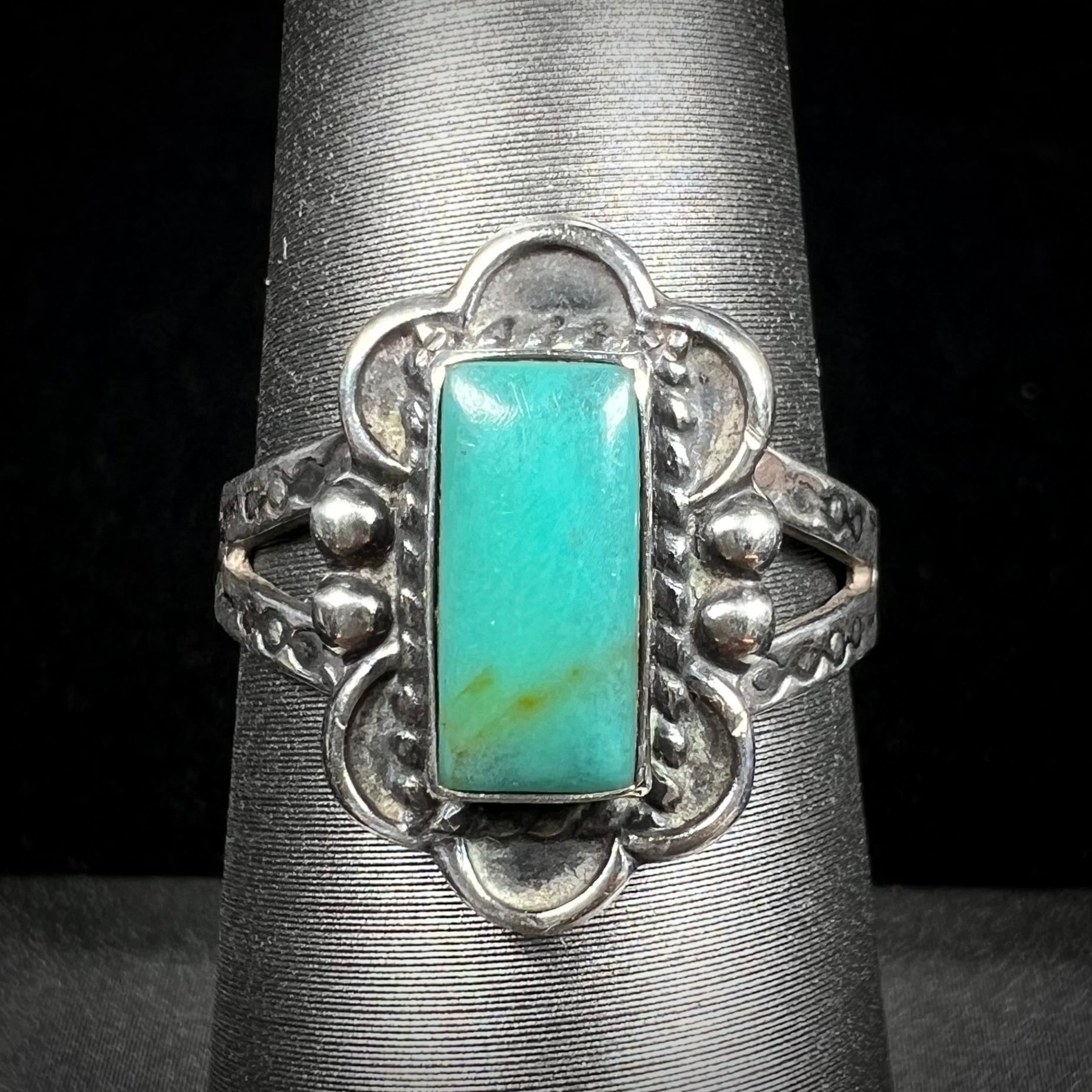 Vintage sterling silver two stone turquoise hotsell Southwestern ring size 5