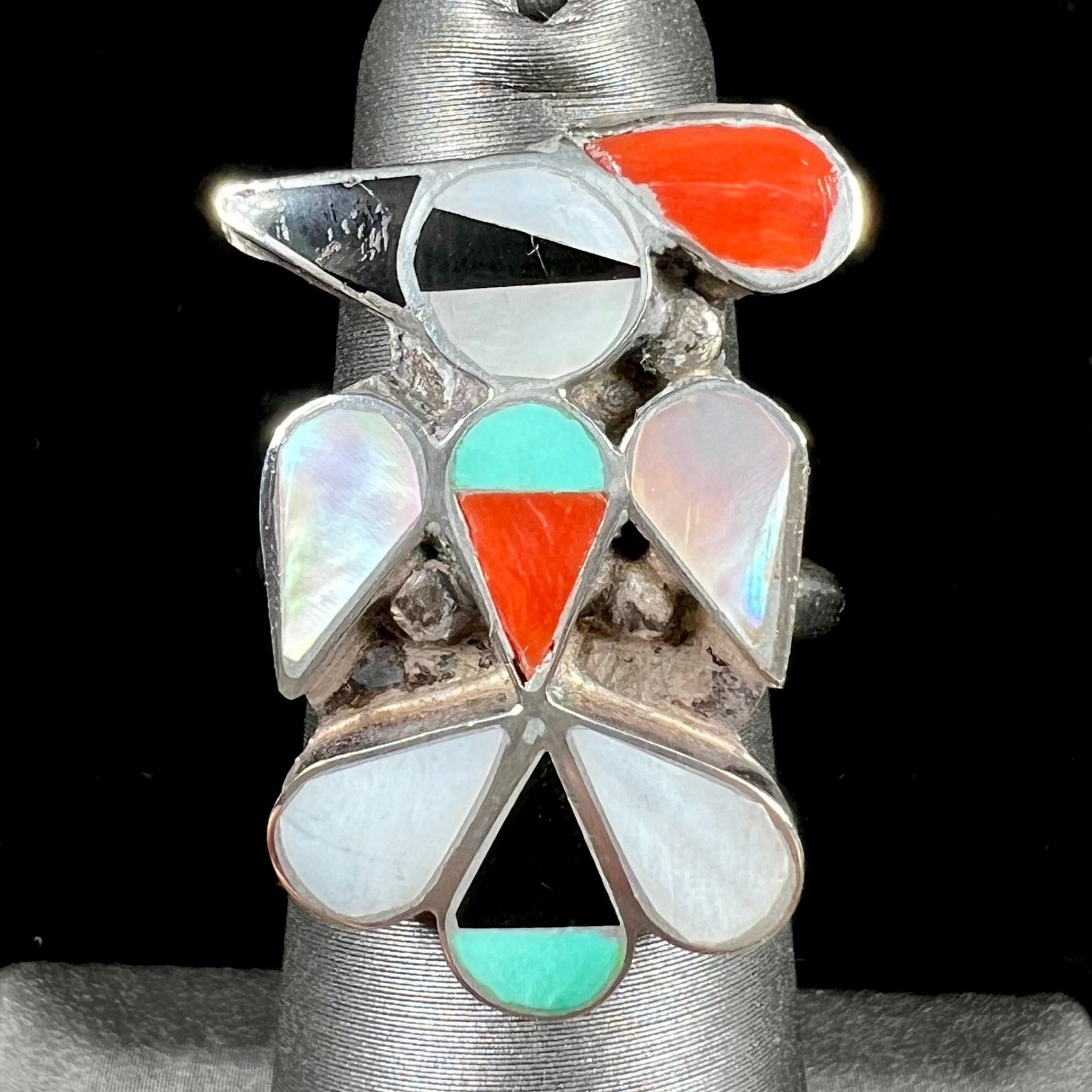 Zuni Thunderbird Inlay Ring in Sterling Silver | Vintage c.1970's