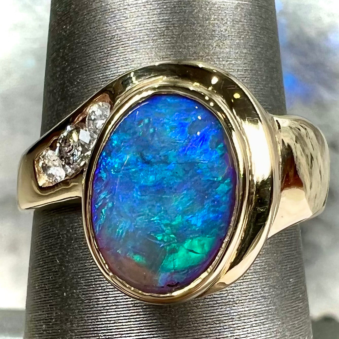 Blue Fire Opal Moon Ring