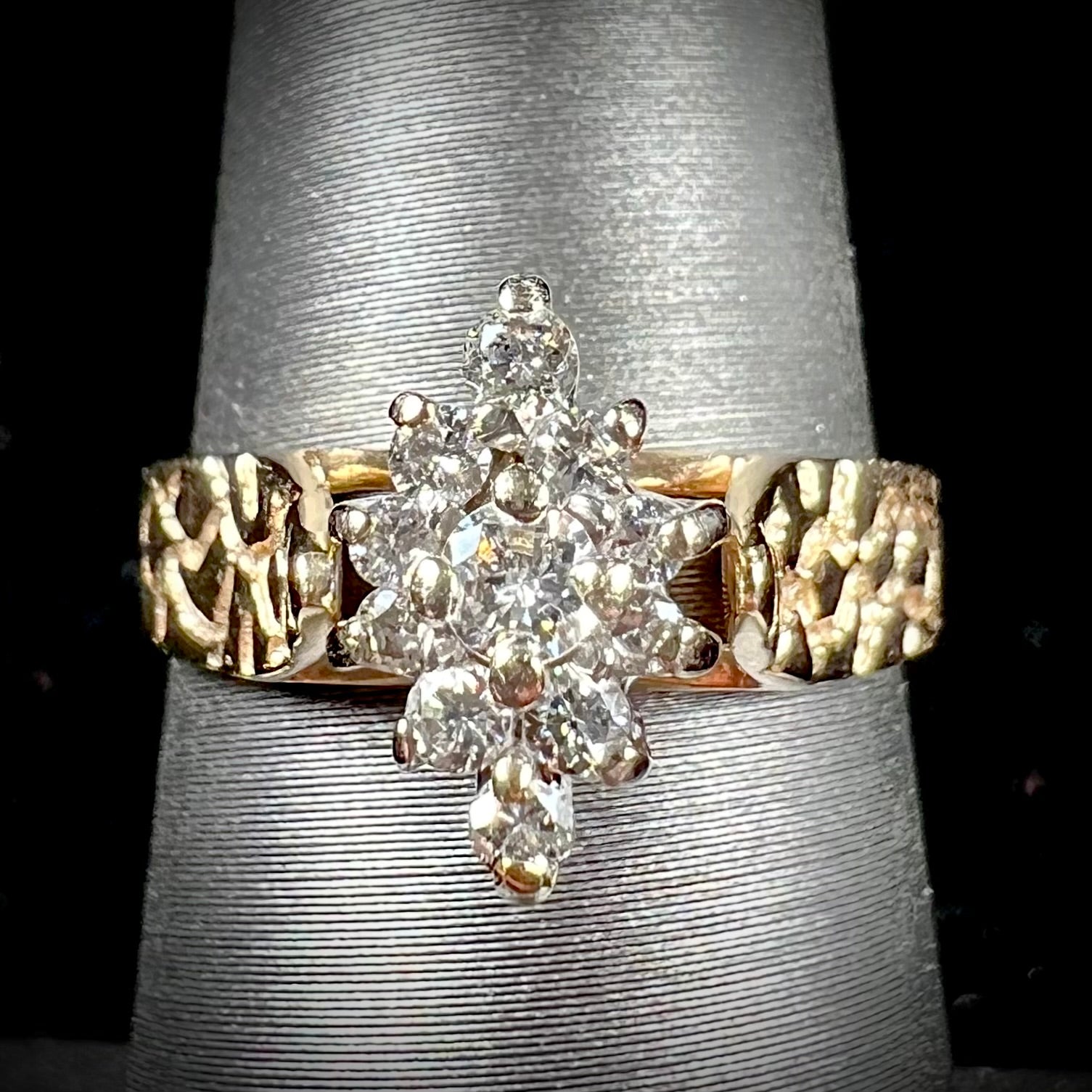 Gold^Silver Diamond Cluster fashion Nugget Ring