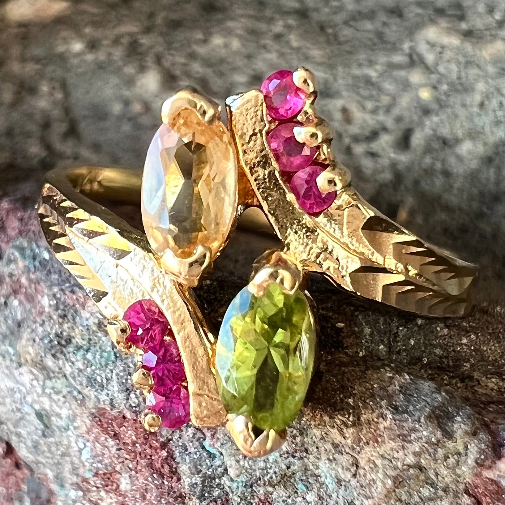 Ladies' Peridot, Citrine, & Ruby Ring in 14kt Yellow Gold