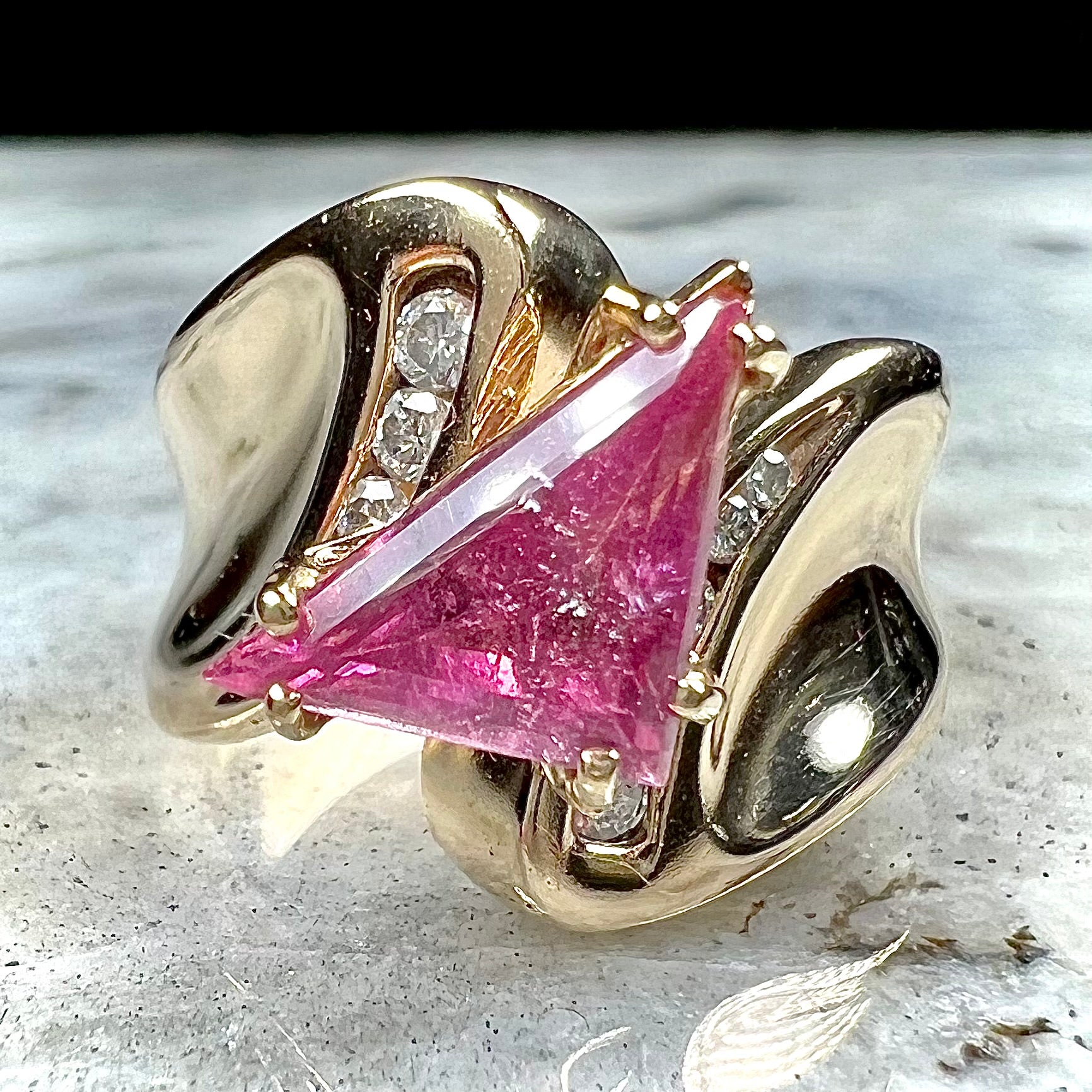 14k Yellow Gold Pink Ice Vintage Handcrafted Ring Rosé Antique