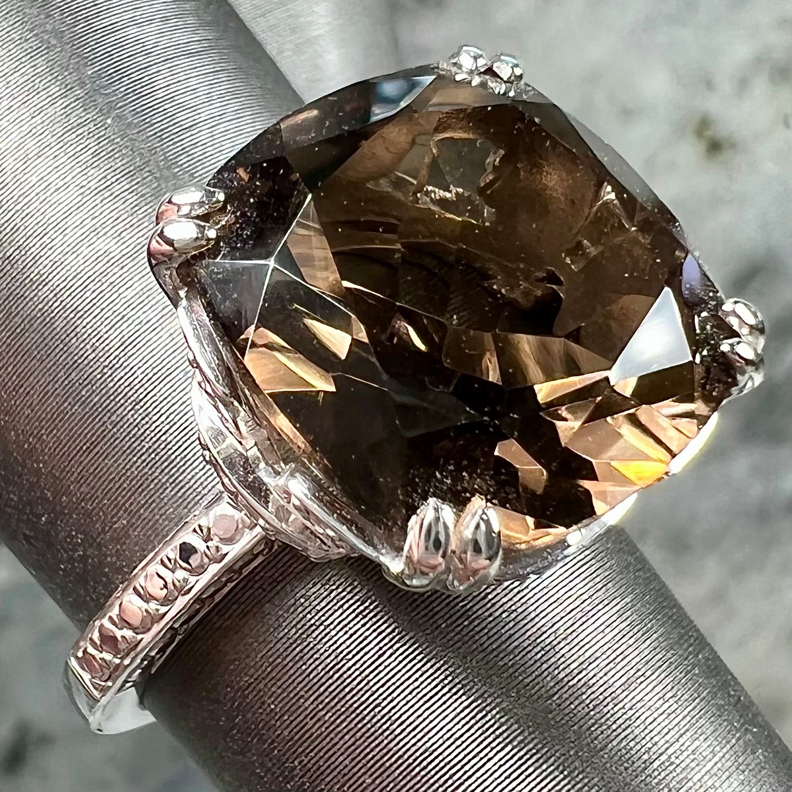 Cushion Cut Smoky Quartz Solitaire Ring