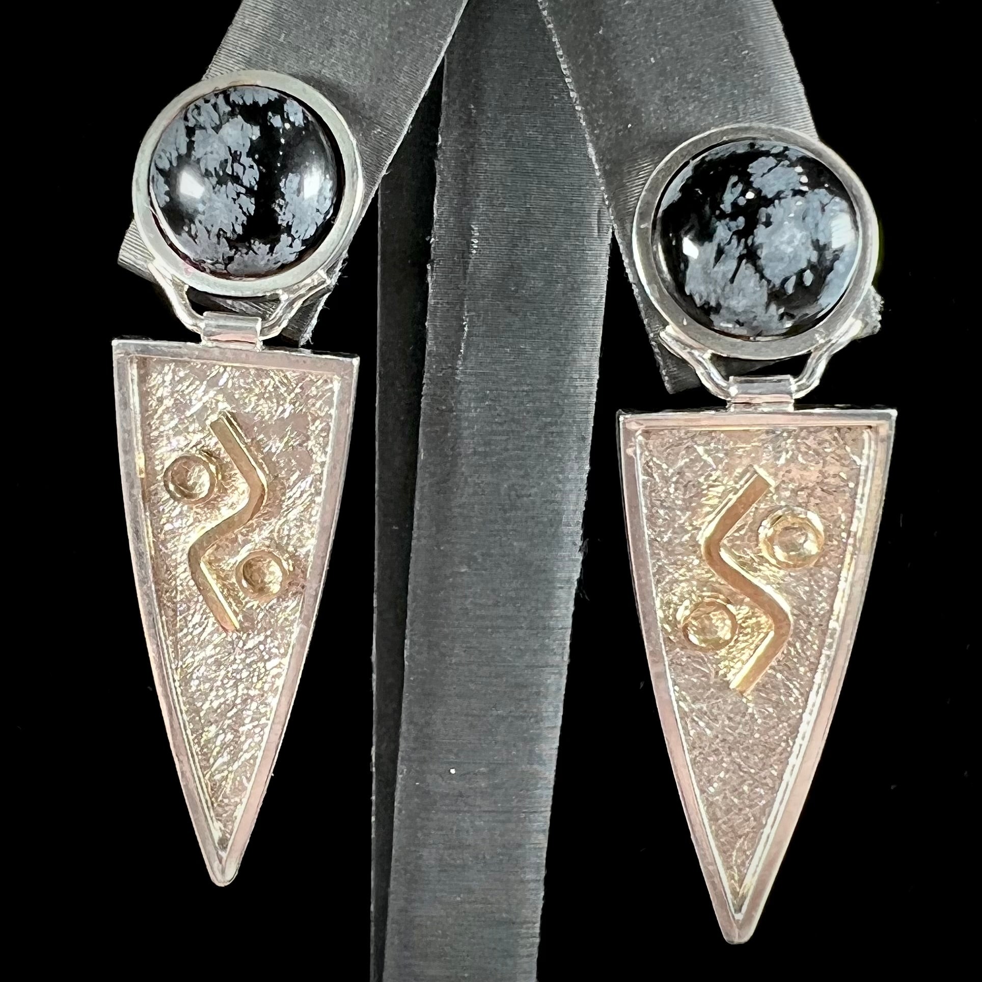 Myron Panteah Zuni Snowflake Obsidian Earrings, c.1990's | Burton's