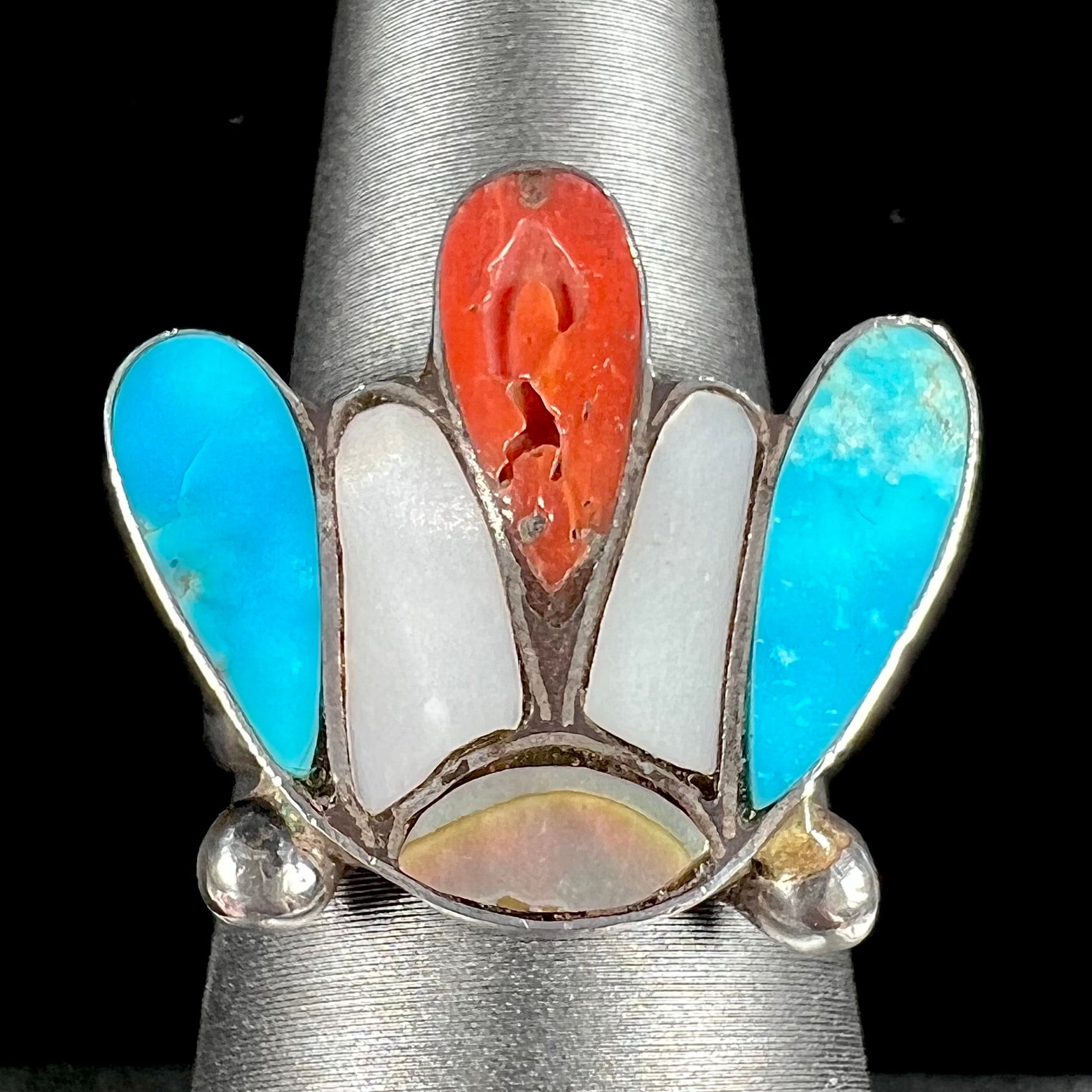 Zuni Headdress Natural Stone Inlay Ring, c.1970's | Burton's