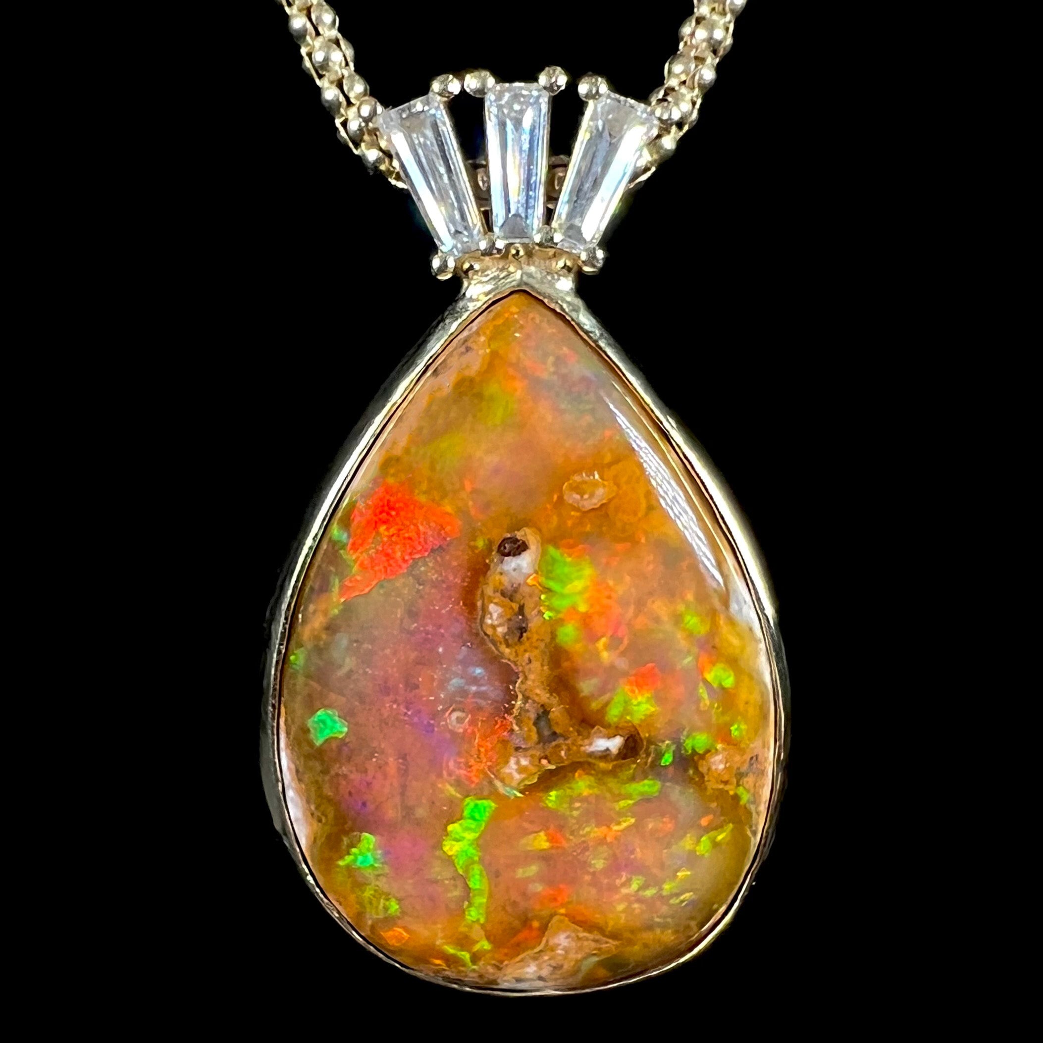 10KT Yellow Gold Pendant with White and sale Fire Opal