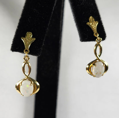 Australian 14kt yellow gold plated opal dangle earrings