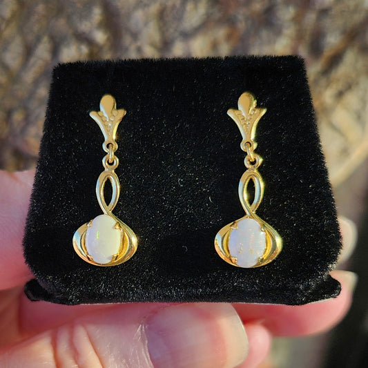 Australian 14kt yellow gold plated opal dangle earrings