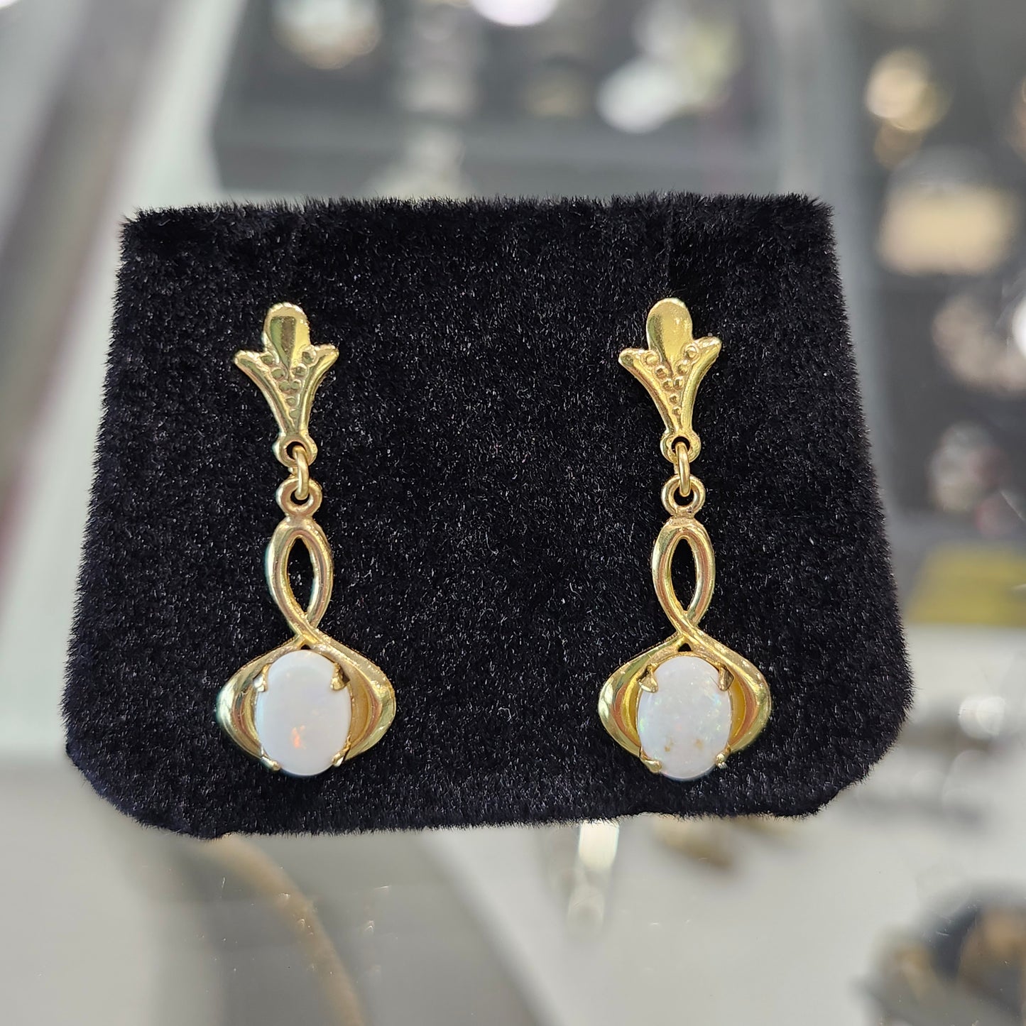 Australian 14kt yellow gold plated opal dangle earrings