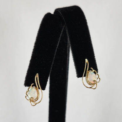 Greta and Etna Australian Crystal Opal 14kt Gold Earrings