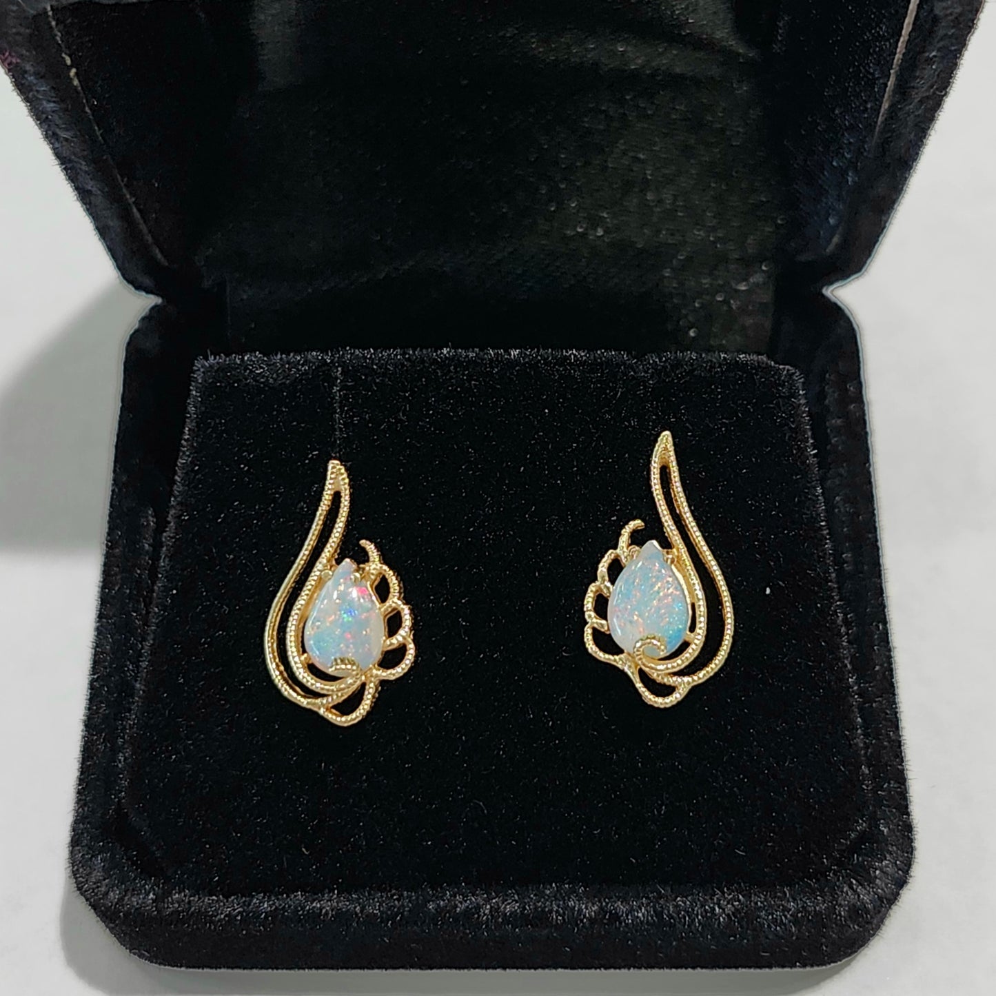 Greta and Etna Australian Crystal Opal 14kt Gold Earrings