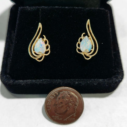 Greta and Etna Australian Crystal Opal 14kt Gold Earrings