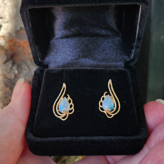 Greta and Etna Australian Crystal Opal 14kt Gold Earrings