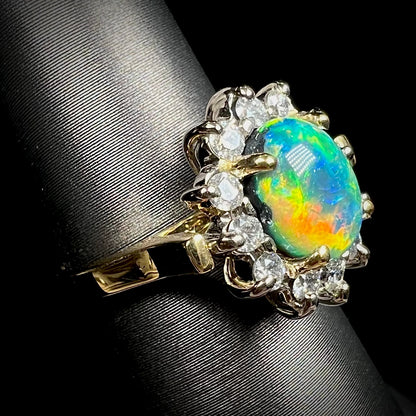 "Rolling Cat's Eye" | 1.62ct Lightning Ridge Black Opal & Diamond Ring in 18kt Gold