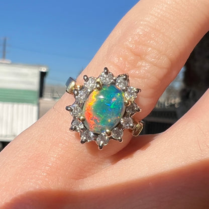 "Rolling Cat's Eye" | 1.62ct Lightning Ridge Black Opal & Diamond Ring in 18kt Gold