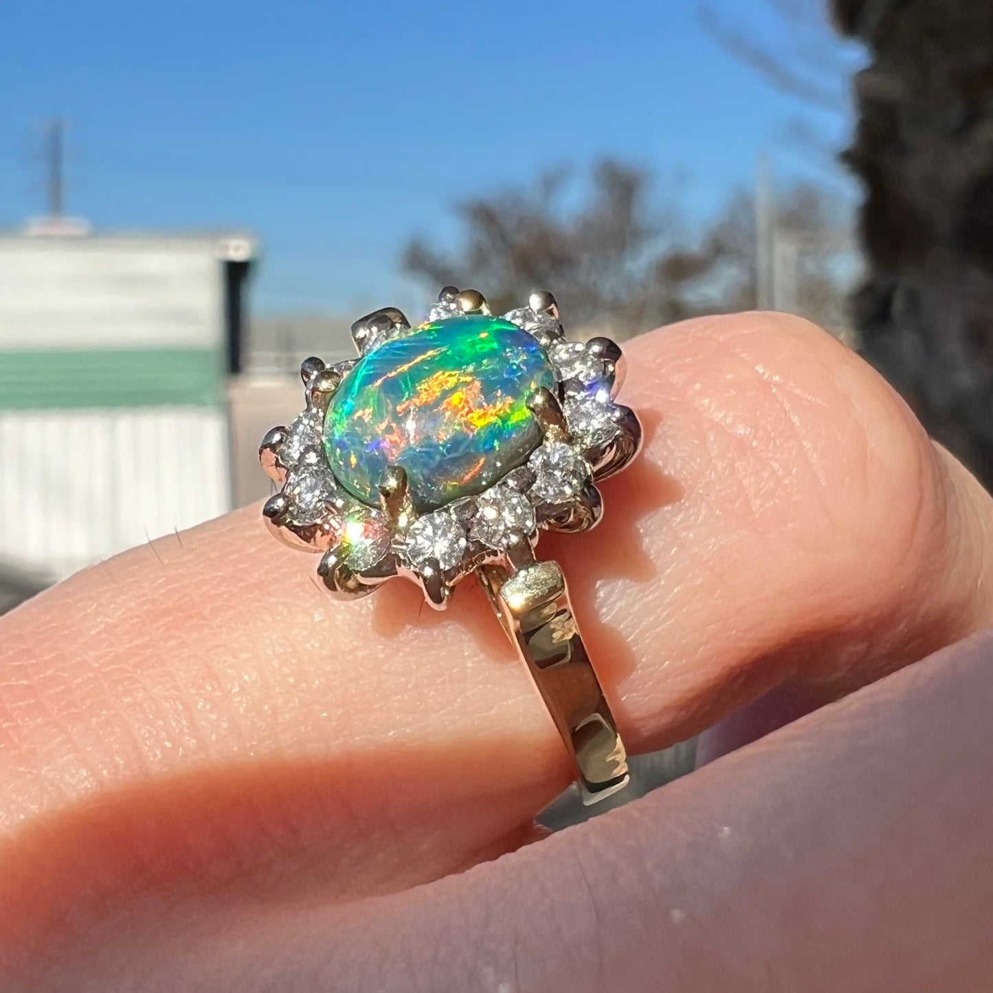 "Rolling Cat's Eye" | 1.62ct Lightning Ridge Black Opal & Diamond Ring in 18kt Gold