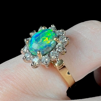 "Rolling Cat's Eye" | 1.62ct Lightning Ridge Black Opal & Diamond Ring in 18kt Gold