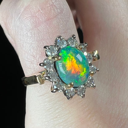 "Rolling Cat's Eye" | 1.62ct Lightning Ridge Black Opal & Diamond Ring in 18kt Gold