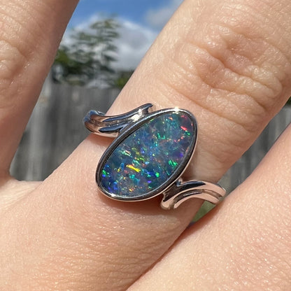 Jamie | Freeform Opal Doublet Solitaire Ring in Sterling Silver