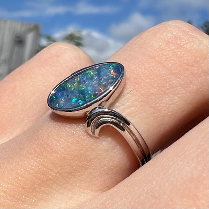 Jamie | Freeform Opal Doublet Solitaire Ring in Sterling Silver