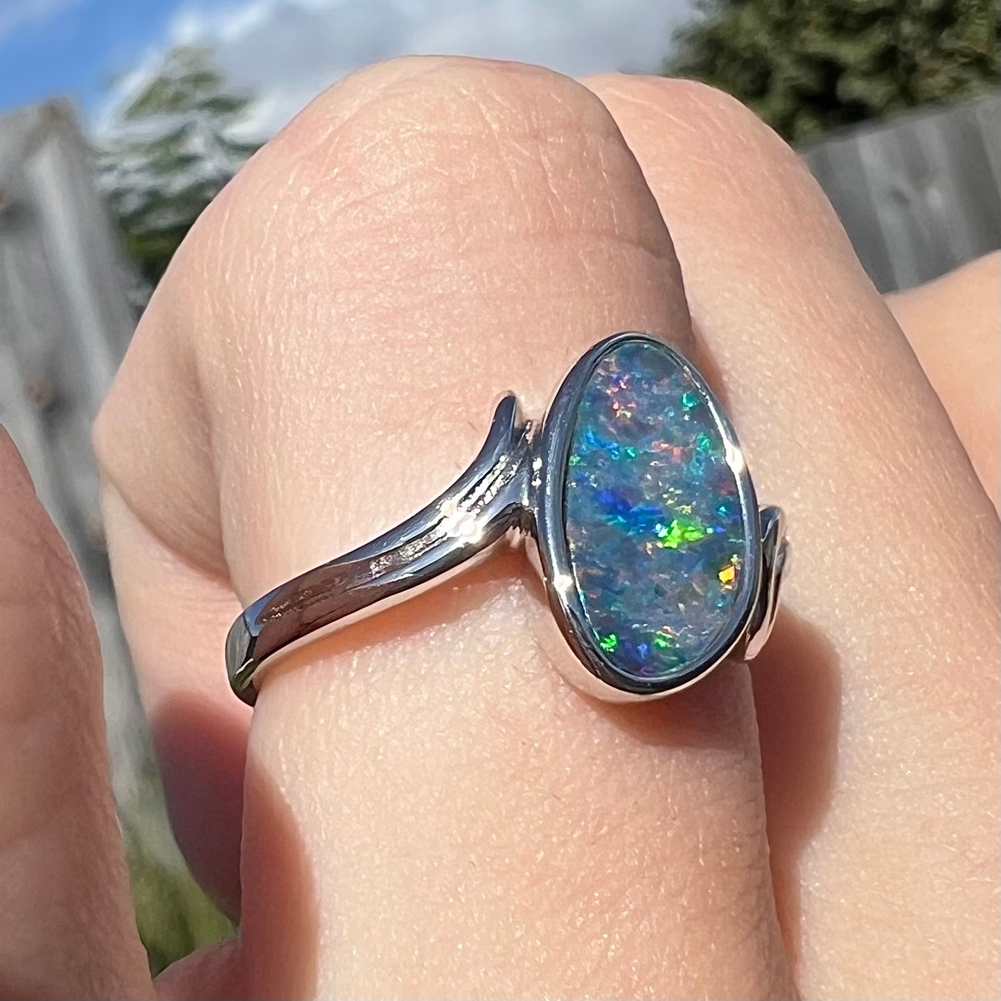 Jamie | Freeform Opal Doublet Solitaire Ring in Sterling Silver