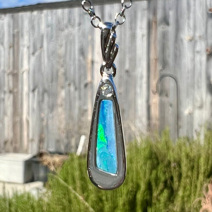 Sean | Doublet Opal Inlay Wedge Necklace in Sterling Silver