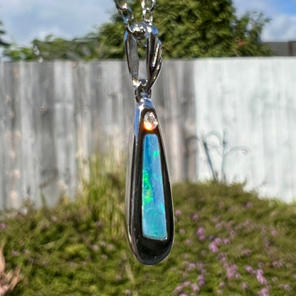 Sean | Doublet Opal Inlay Wedge Necklace in Sterling Silver