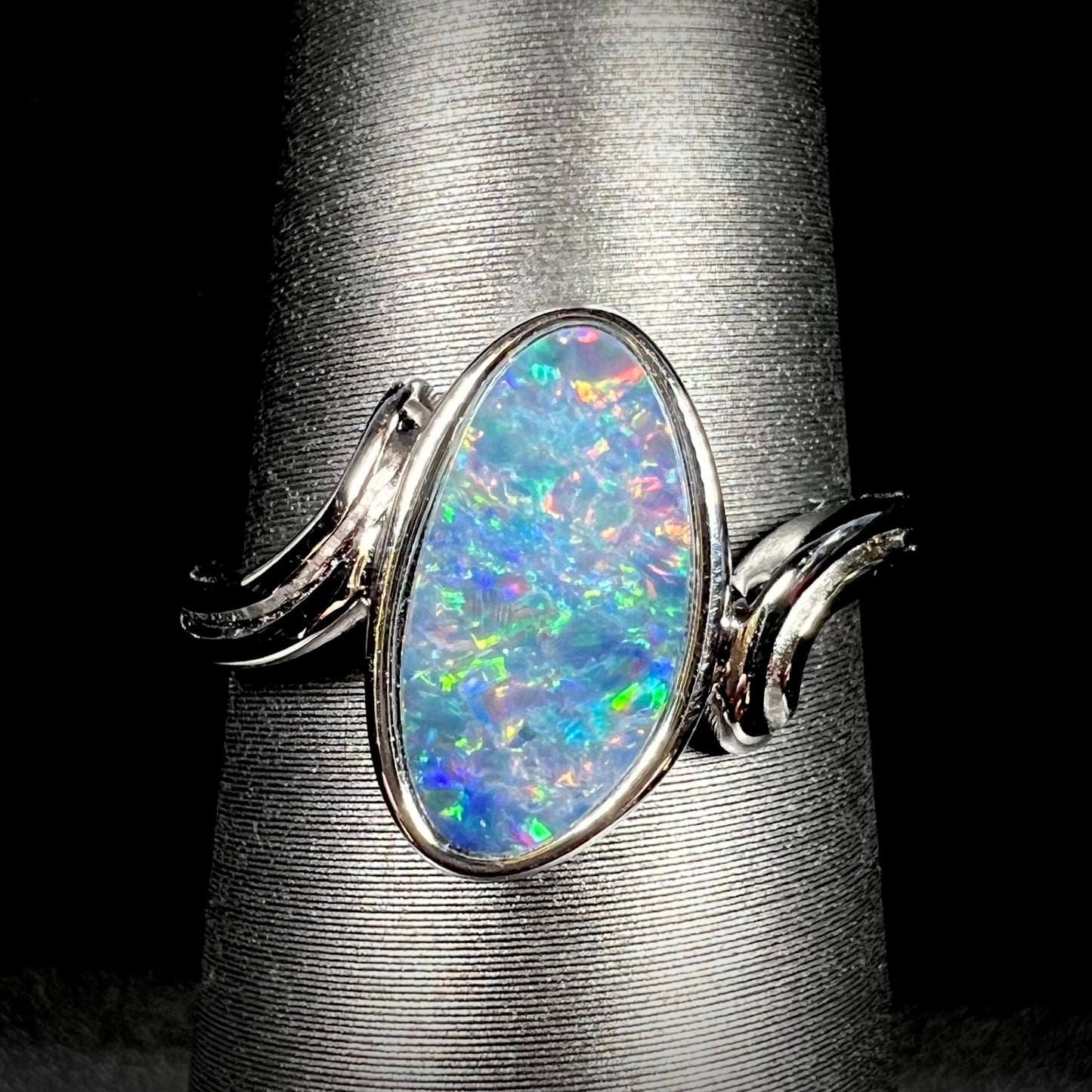 Jamie | Freeform Opal Doublet Solitaire Ring in Sterling Silver