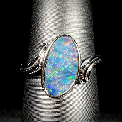 Jamie | Freeform Opal Doublet Solitaire Ring in Sterling Silver