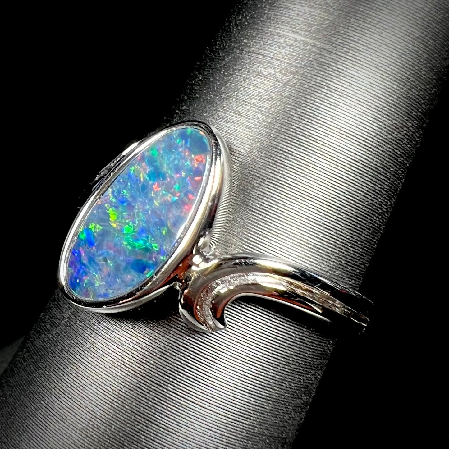 Jamie | Freeform Opal Doublet Solitaire Ring in Sterling Silver