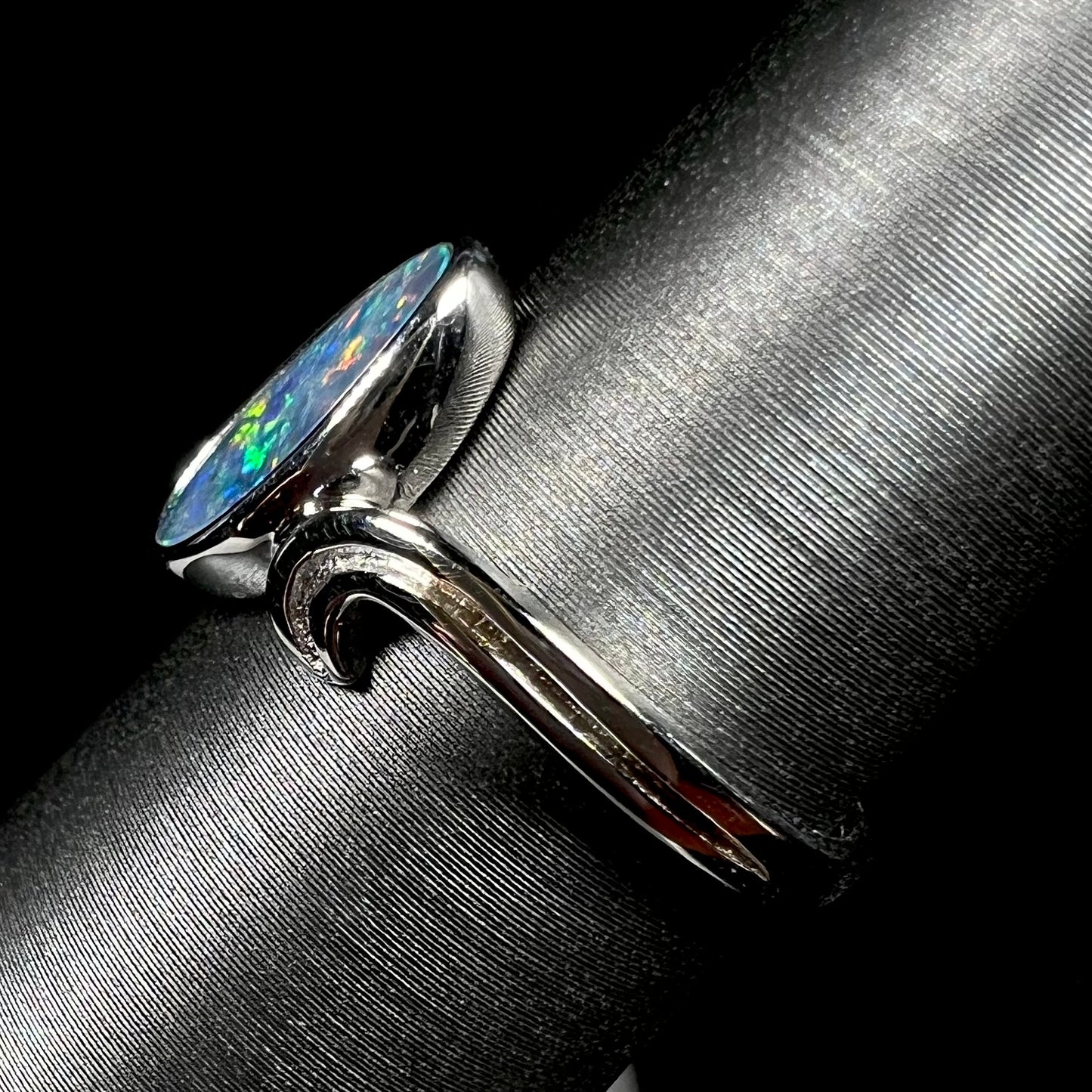 Jamie | Freeform Opal Doublet Solitaire Ring in Sterling Silver