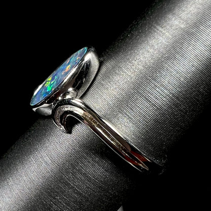 Jamie | Freeform Opal Doublet Solitaire Ring in Sterling Silver