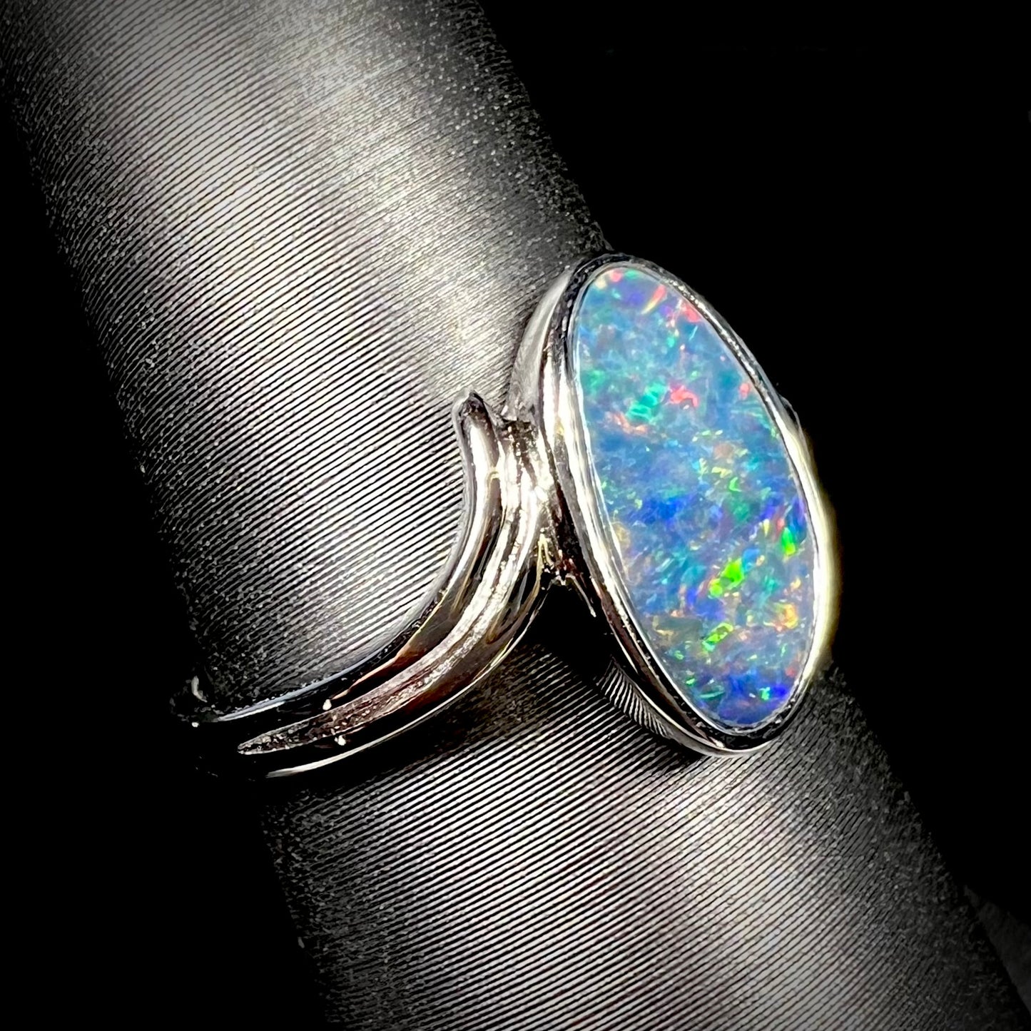 Jamie | Freeform Opal Doublet Solitaire Ring in Sterling Silver