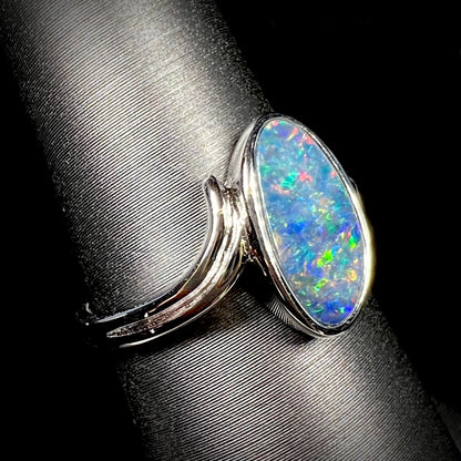 Jamie | Freeform Opal Doublet Solitaire Ring in Sterling Silver