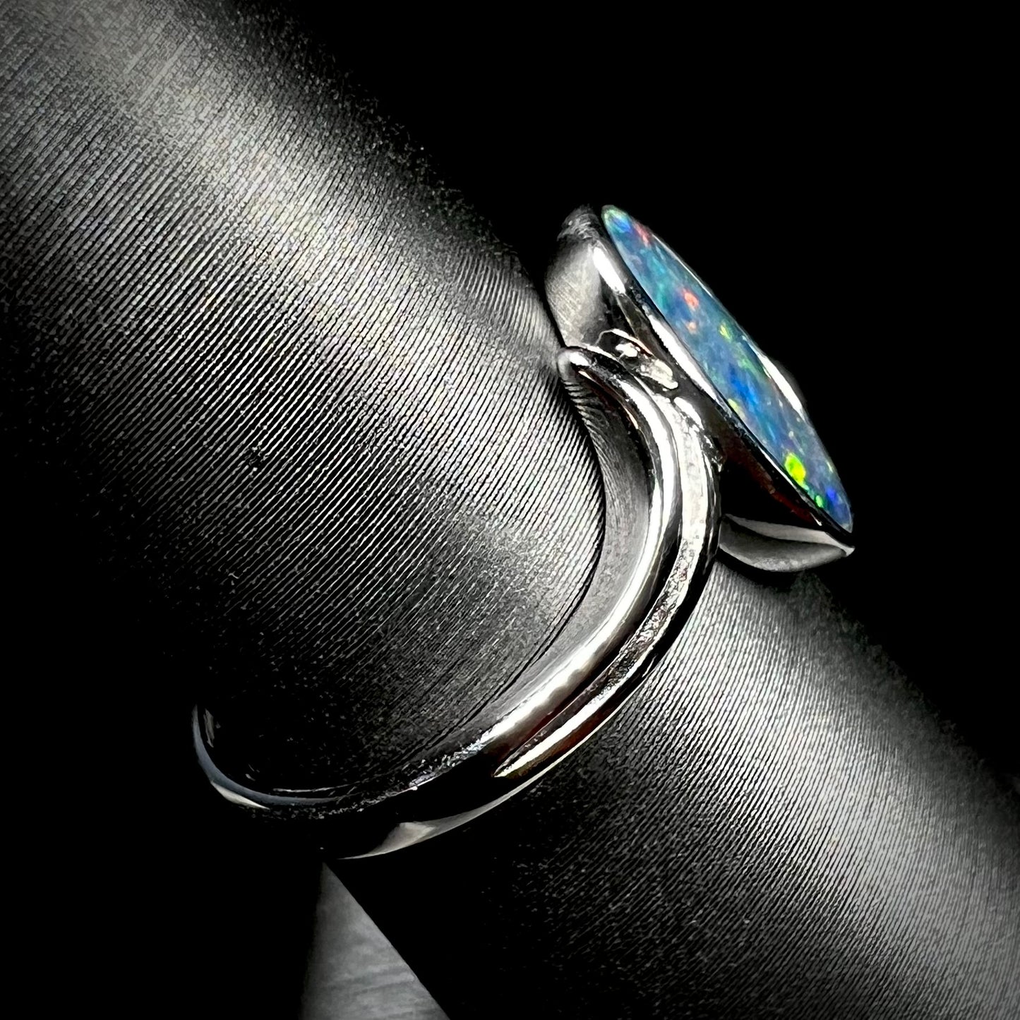 Jamie | Freeform Opal Doublet Solitaire Ring in Sterling Silver