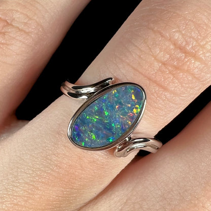 Jamie | Freeform Opal Doublet Solitaire Ring in Sterling Silver