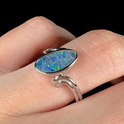 Jamie | Freeform Opal Doublet Solitaire Ring in Sterling Silver