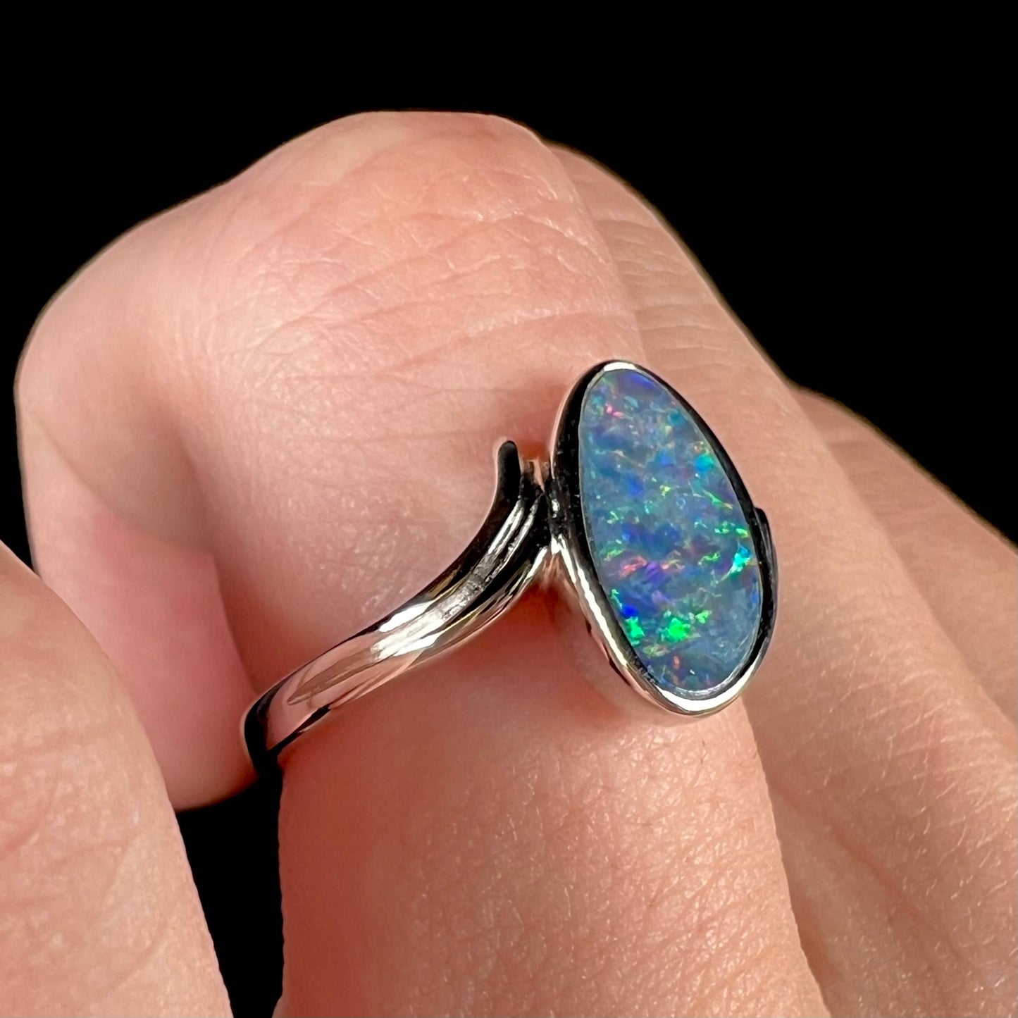 Jamie | Freeform Opal Doublet Solitaire Ring in Sterling Silver