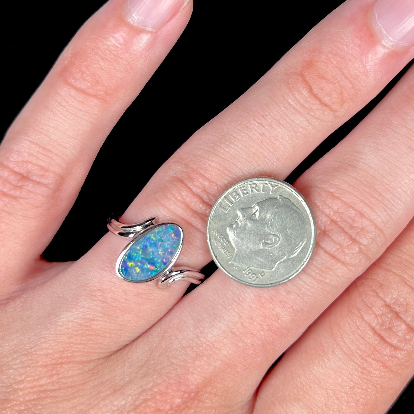 Jamie | Freeform Opal Doublet Solitaire Ring in Sterling Silver