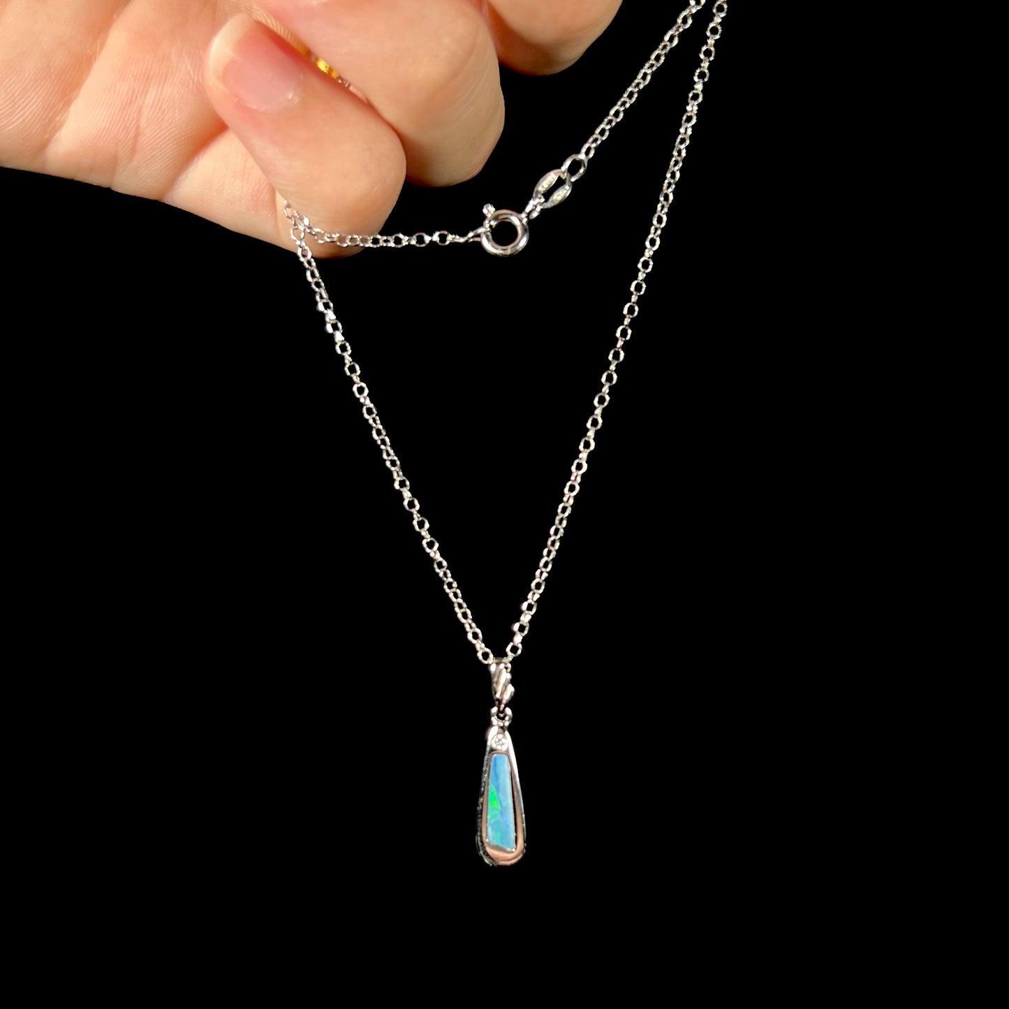 Sean | Doublet Opal Inlay Wedge Necklace in Sterling Silver