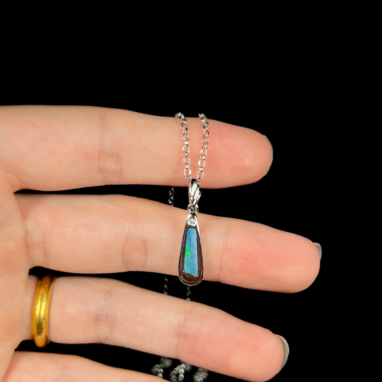 Sean | Doublet Opal Inlay Wedge Necklace in Sterling Silver