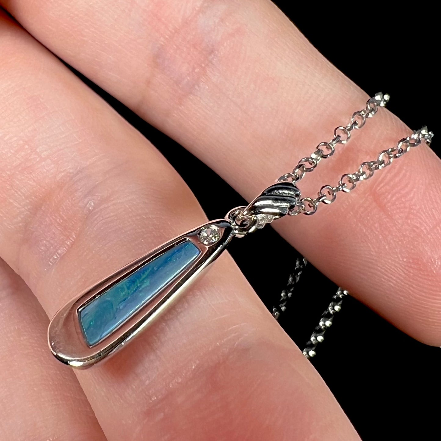 Sean | Doublet Opal Inlay Wedge Necklace in Sterling Silver