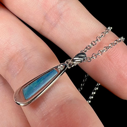 Sean | Doublet Opal Inlay Wedge Necklace in Sterling Silver