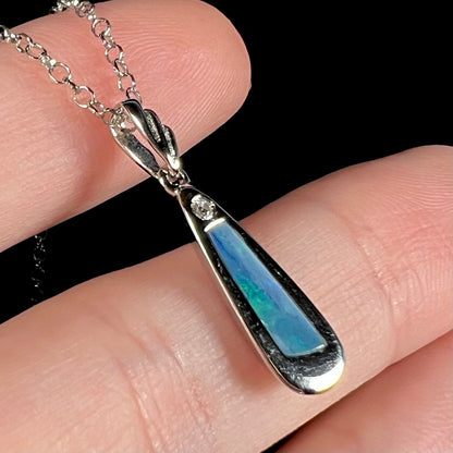 Sean | Doublet Opal Inlay Wedge Necklace in Sterling Silver