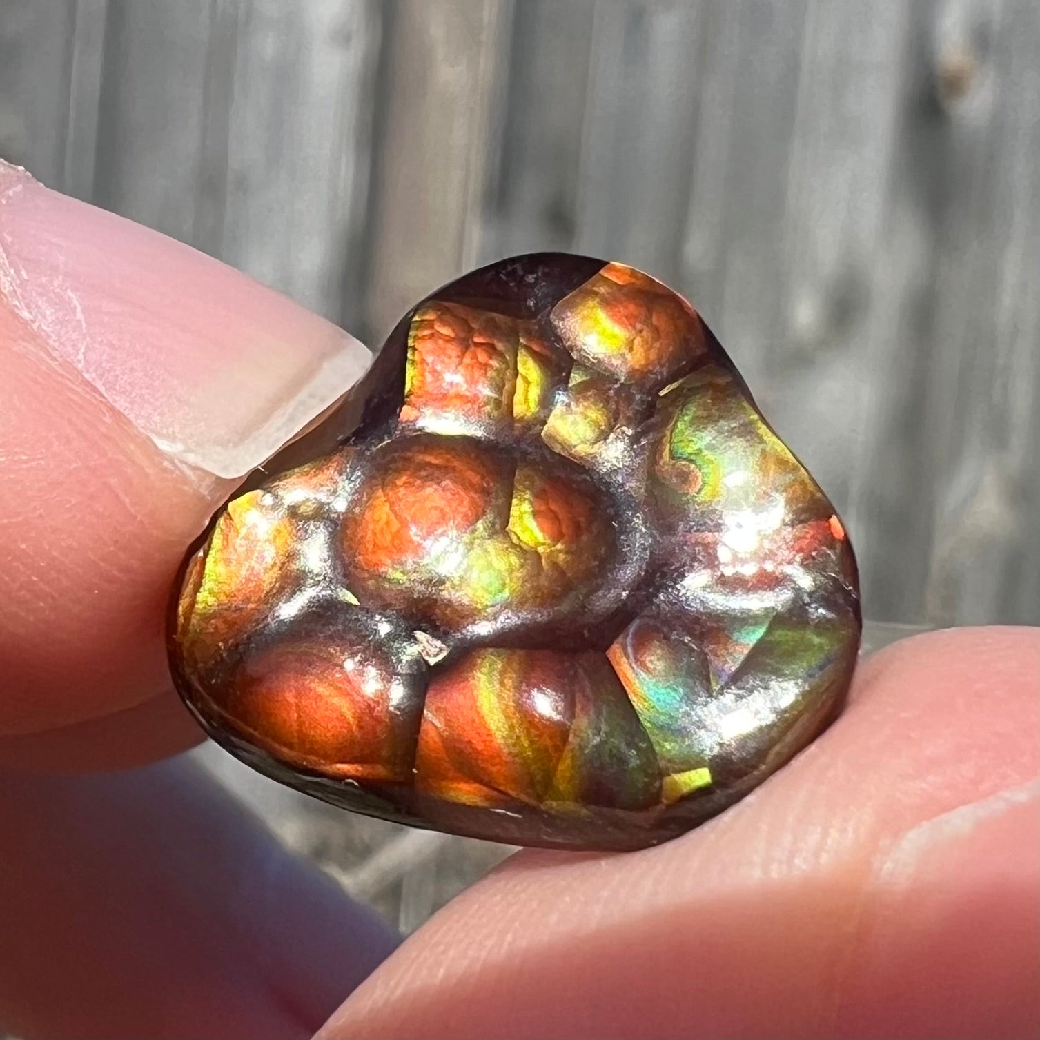 A freeform shaped Mexican fire agate stone.  The stone is red with yellow banding.