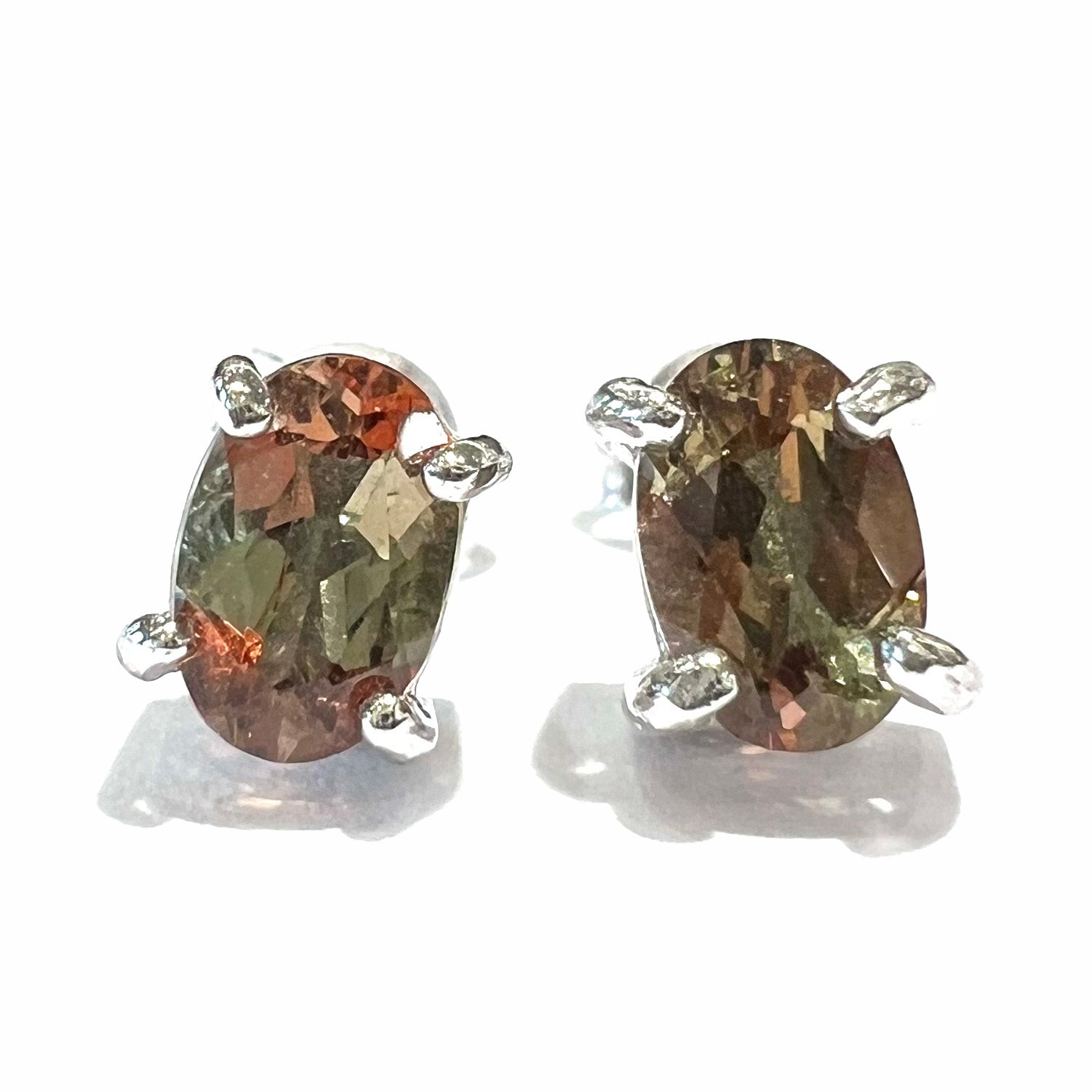 Andalusite Sterling Silver Earrings; store Genuine Untreated Brazilian Andalusite; Andalusite Studs