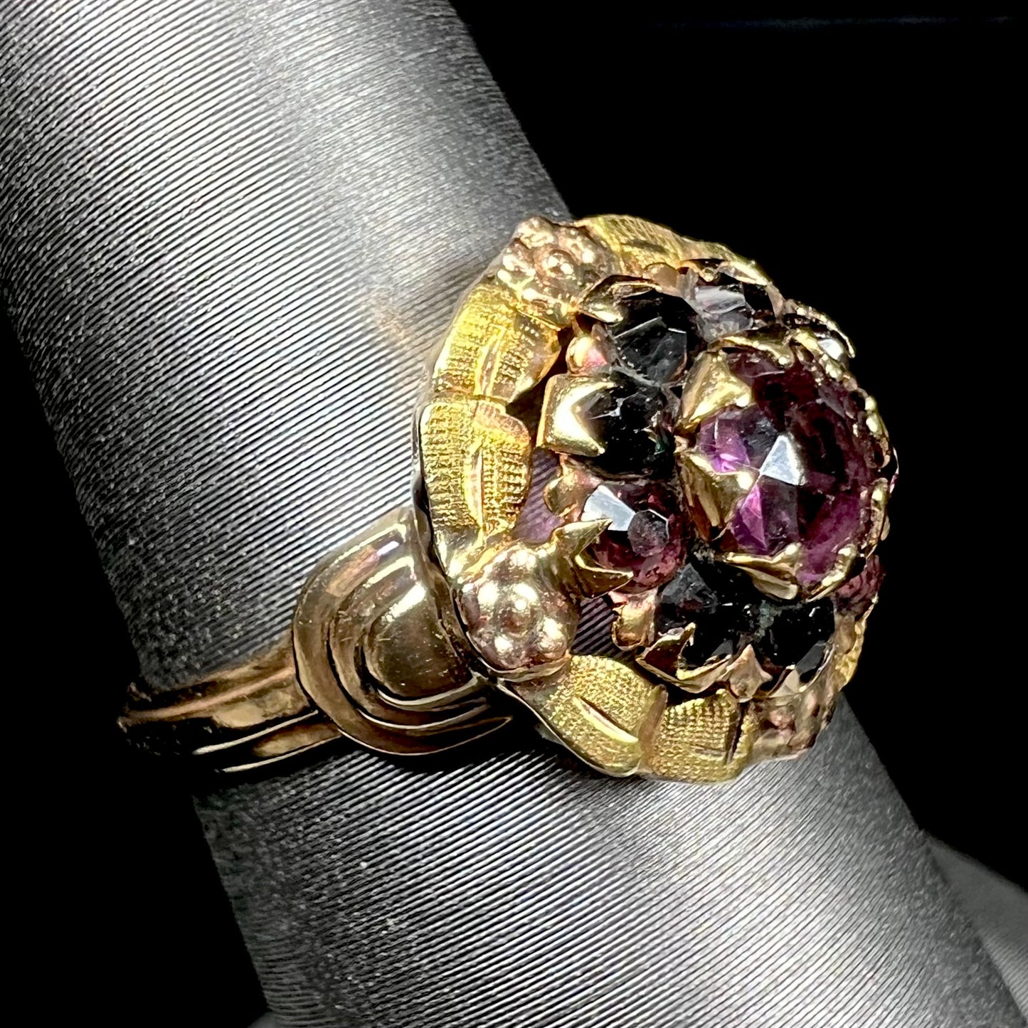 Art Nouveau Rhodolite Garnet Halo Ring in 10kt Gold | Antique, c.1920's