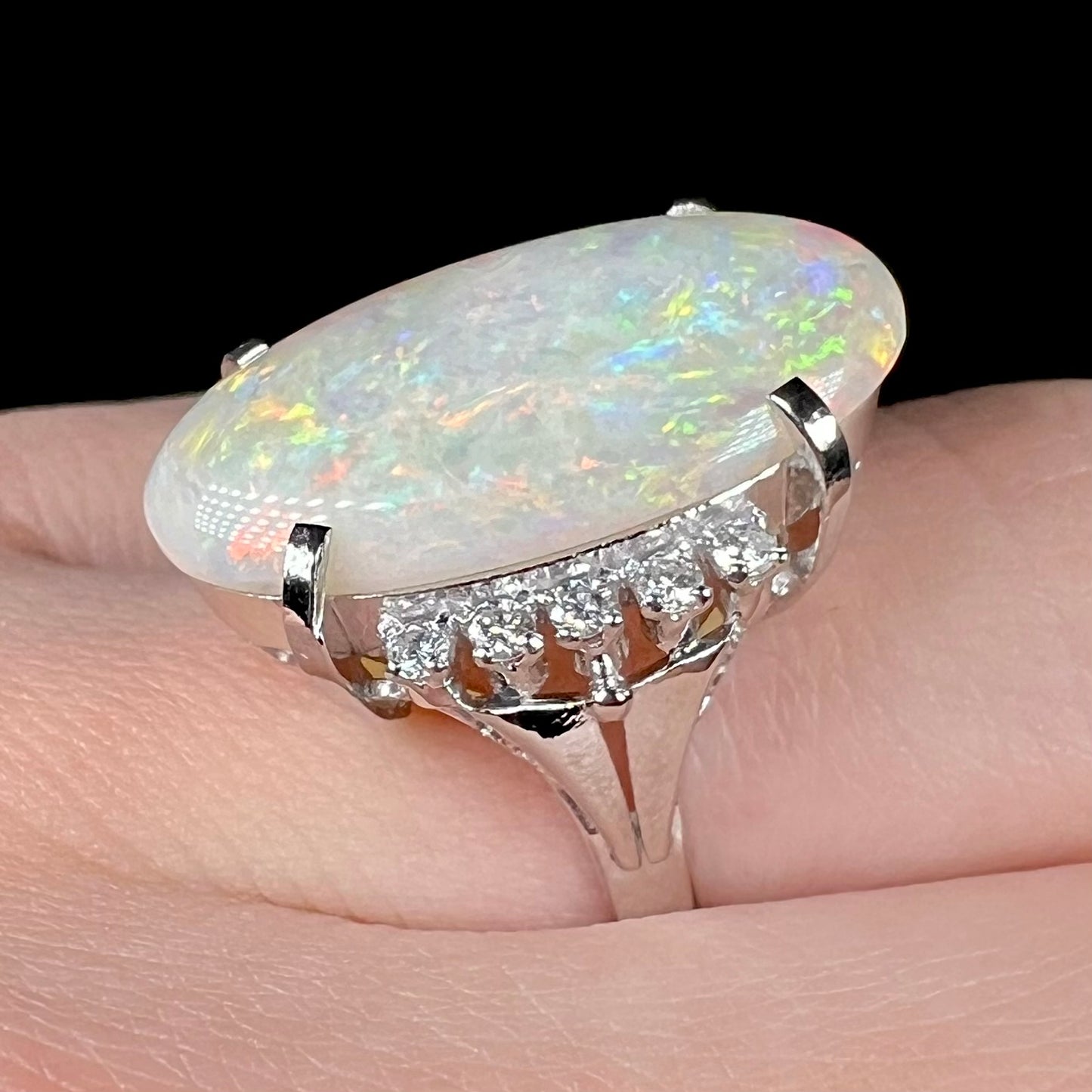 Princess Tsume | 6.44ct Coober Pedy Opal & Diamond Filigree Ring in Platinum