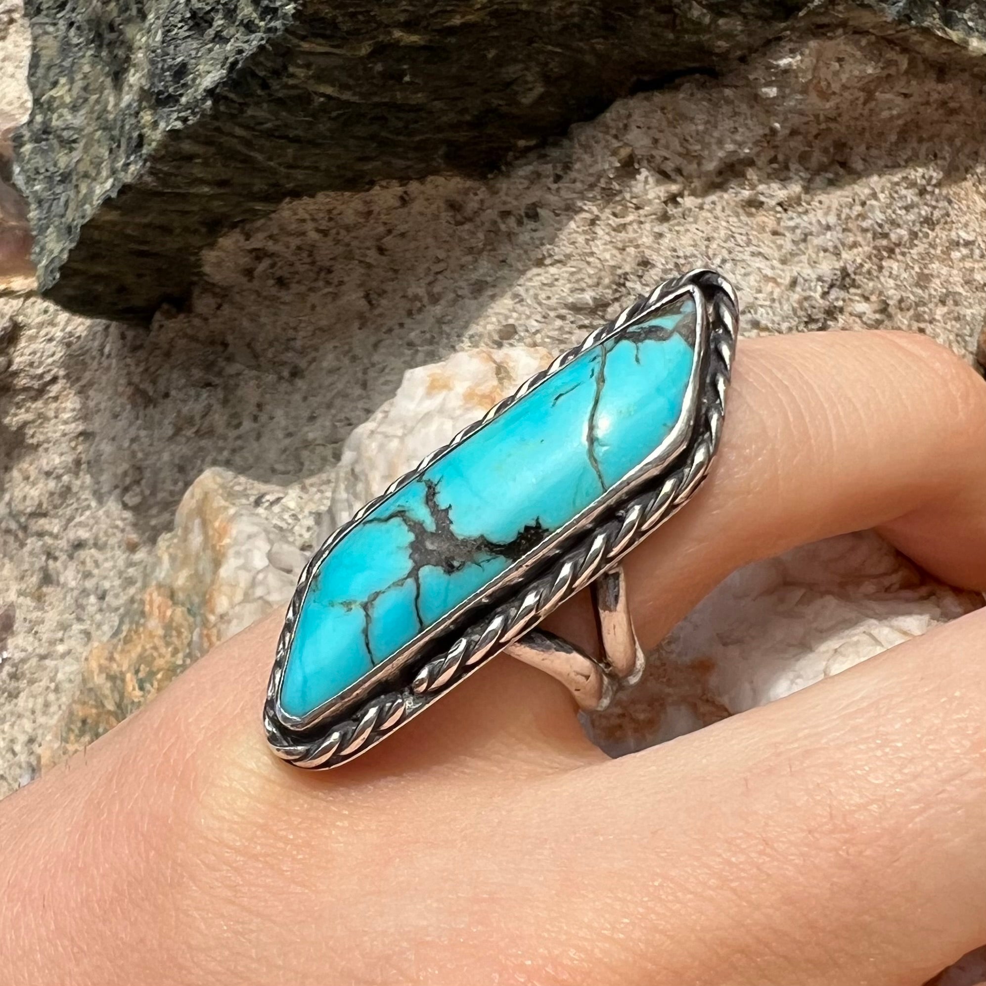 VTG STERLING SILVER TURQUOISE RING # deals 523